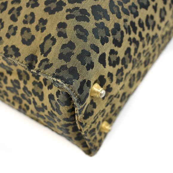 FENDI: Black/Brown, Leopard Print "FF" Logo & "Epi" Leather Tote Bag (wo) - Picture 6 of 12